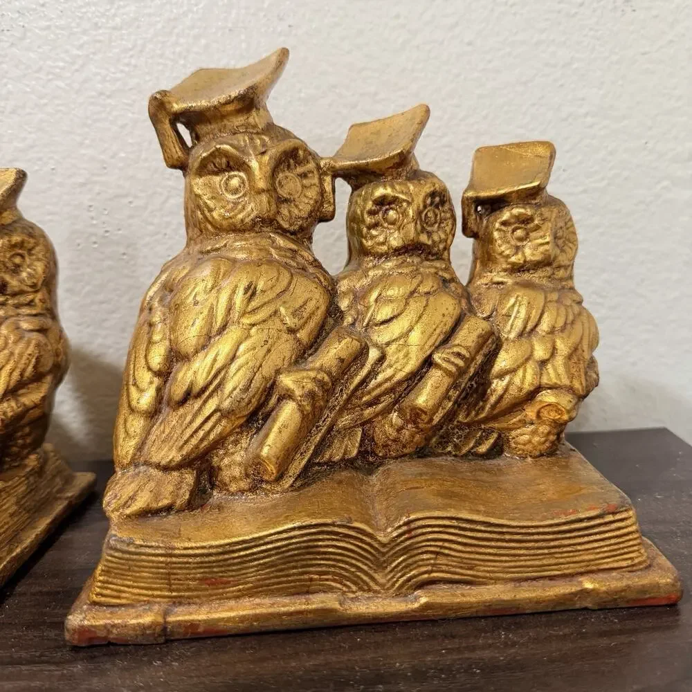 Vintage Graduate Owls Bookends Gold Marked Arnel’s Office Library Decor